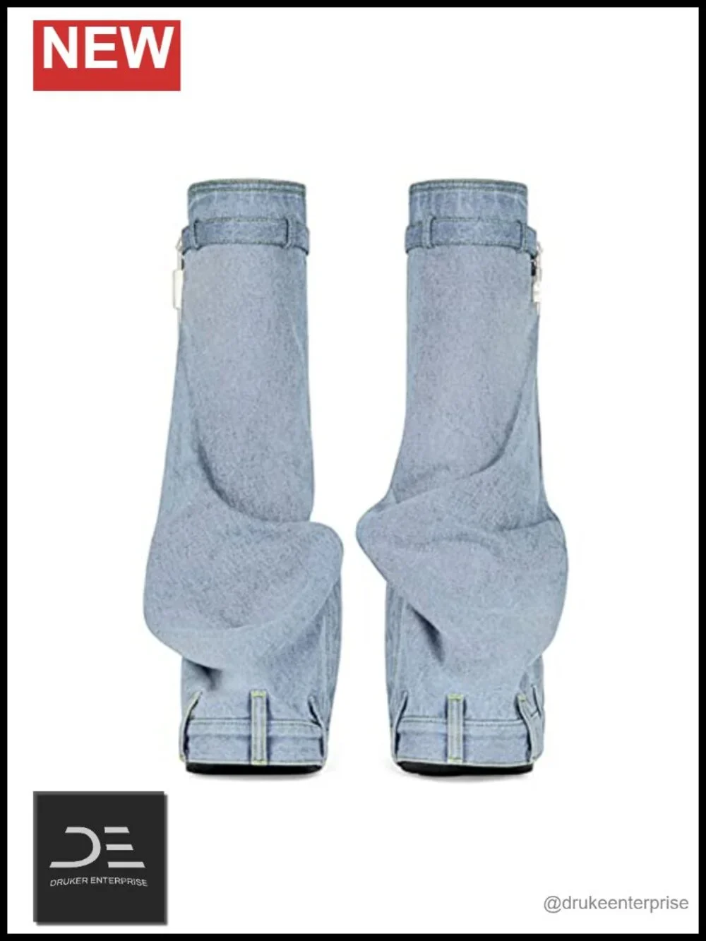 Platform Denim Knee High Fold Over Boots with Padlock 6cm Heel
